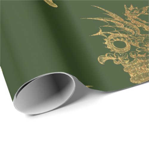 Gold Royal Dragon Fairly King Cali Greenl Heraldic Wrapping Paper