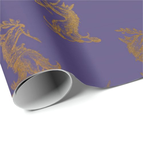 Gold Royal Fairly Sword Purple Plum Heraldic Wrapping Paper