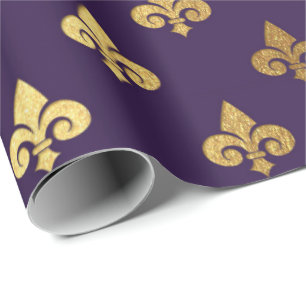 Gold Royal Fior De Lise Ornament Heraldic Indigo Wrapping Paper