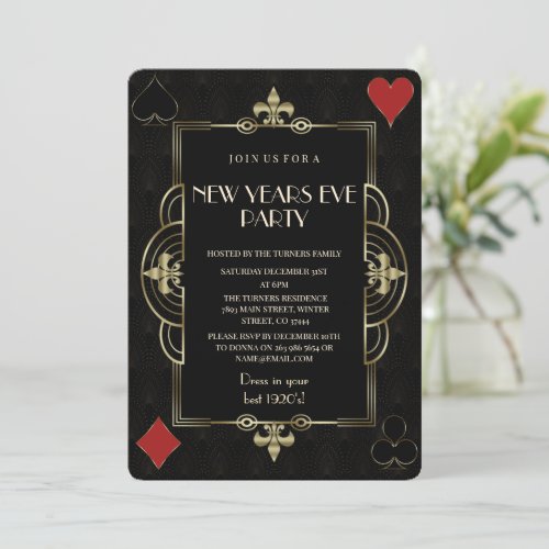 Gold Royal Fleur_de_Lis Art Deco New Year Party  Invitation
