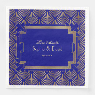 Gold Royal Navy Blue Great Gatsby Art Deco Wedding Paper Dinner Napkins
