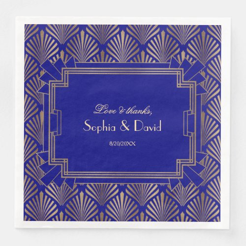 Gold Royal Navy Blue Great Gatsby Art Deco Wedding Paper Dinner Napkins