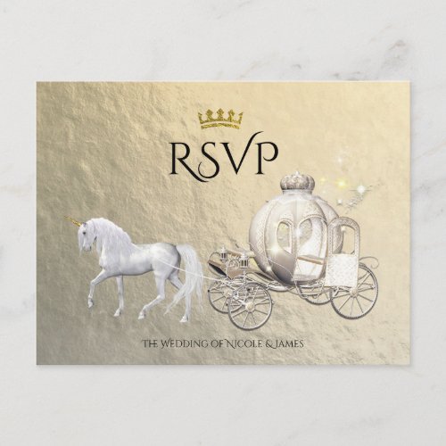 Gold Royal Princess Storybook Carriage RSVP Invitation Postcard