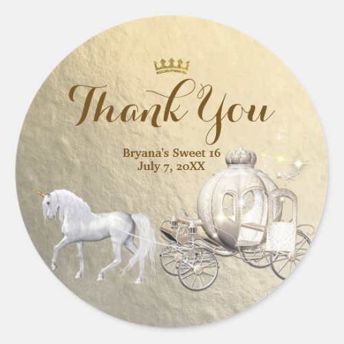Gold Royal Princess Storybook Carriage  Unicorn Classic Round Sticker