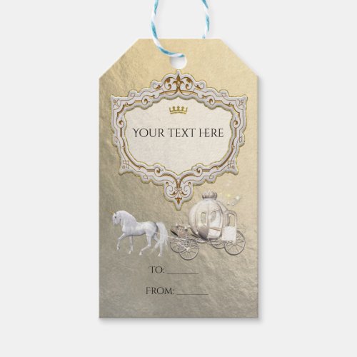 Gold Royal Princess Storybook Carriage  Unicorn Gift Tags