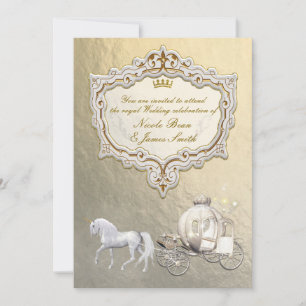 Gold Royal Princess Storybook Carriage & Unicorn Invitation