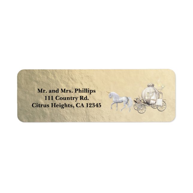 Gold Royal Princess Storybook Carriage & Unicorn Label (Front)