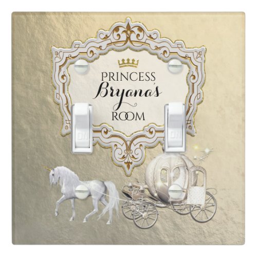 Gold Royal Princess Storybook Carriage  Unicorn Light Switch Cover