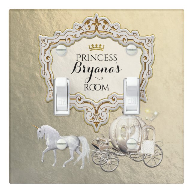 Gold Royal Princess Storybook Carriage & Unicorn Light Switch Cover (In Situ)