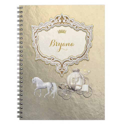 Gold Royal Princess Storybook Carriage  Unicorn Notebook