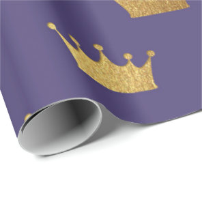 Gold Royal Purple Plum  King Crown Heraldic Prince Wrapping Paper