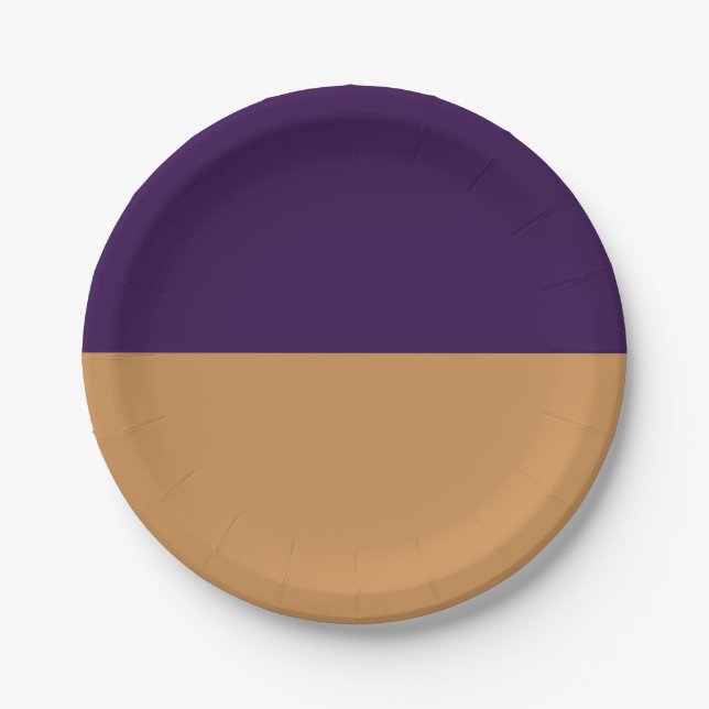 Gold & Royal Purple Stripe Birthday Party Paper Plates (Front)