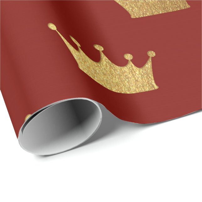 Gold Royal Red Burgundy King Crown Heraldic Prince Wrapping Paper (Roll Corner)