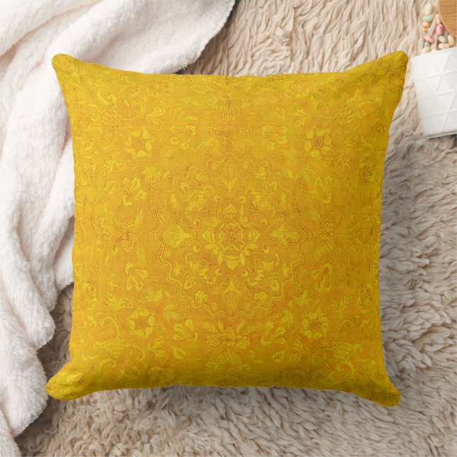 Gold Royal Tile Wallpaper Pattern Throw Pillow (Blanket)