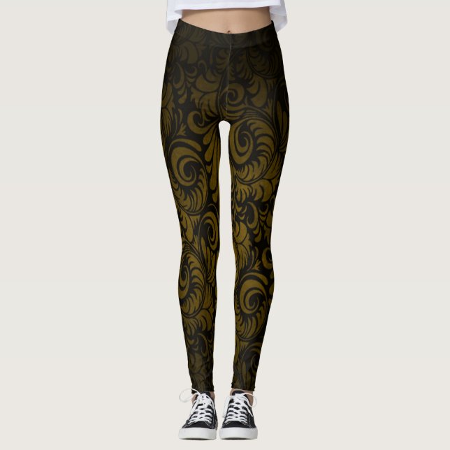 Gold Royale Swagger Leaf Print Leggings (Front)