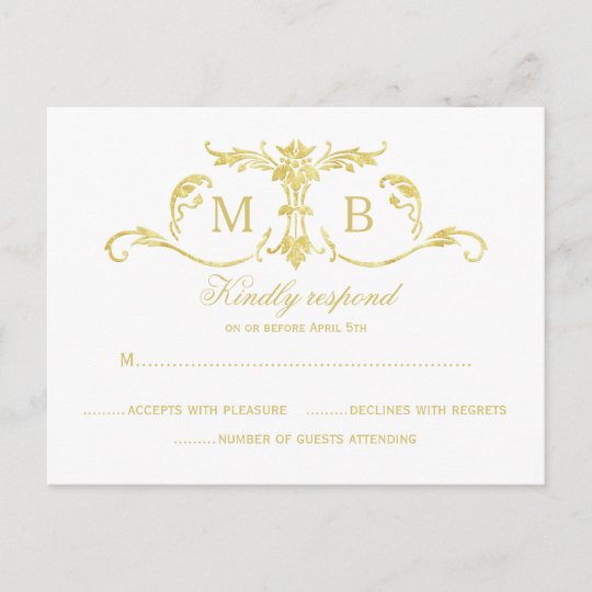 Gold RSVP postcards gold foil RSVP wedding set
