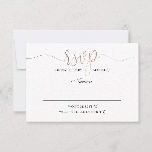 Gold rsvp. Simple modern wedding. Elegant minimal RSVP Card (Front)