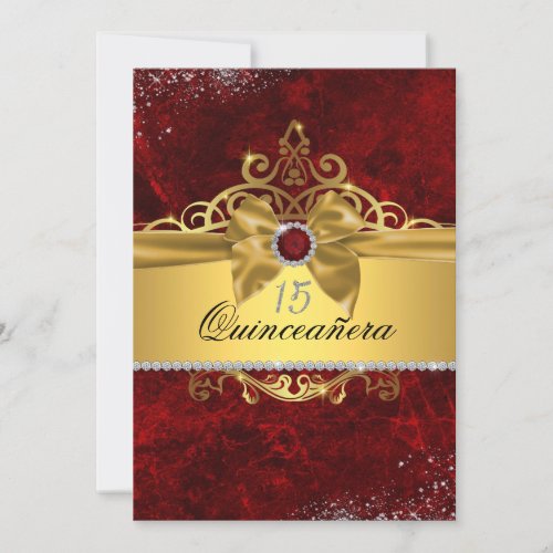 Gold Ruby Red Quinceanera Invite