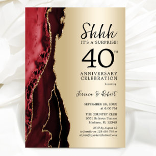 Gold Ruby Red Surprise 40th Anniversary Invitation