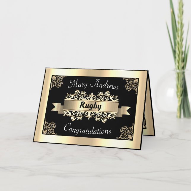 Gold Rugby Sports Embellished Congratulations Card (Front)