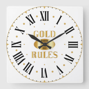 Gold Rules Golden Rule II Roman Numeral Square Wall Clock