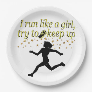 GOLD RUN LIKE A CHAMPION TRACK AND FIELD DESIGN PAPER PLATES