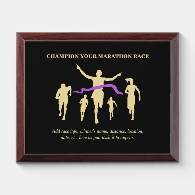 Gold Runner Marathon Champion Award Plaque (Horizontal)