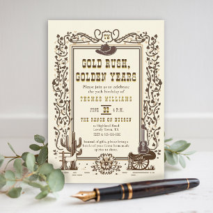 Gold Rush Golden Years Western Vintage Birthday Invitation
