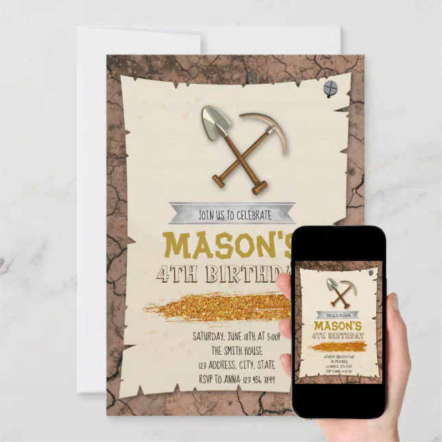 Gold rush party birthday invitation | Zazzle