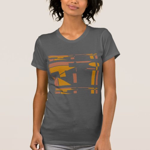 Gold Rust Abstract MCM Look Geometric Motif T_Shirt