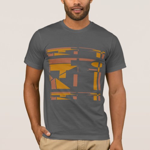 Gold Rust Abstract MCM Look Geometric Motif T_Shirt