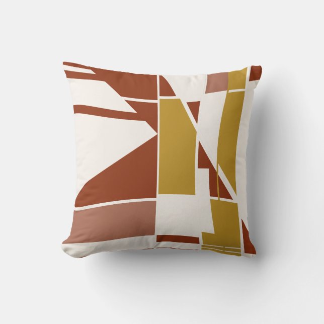 Gold Rust Beige Mauve on White Geometric Abstract Throw Pillow (Front)