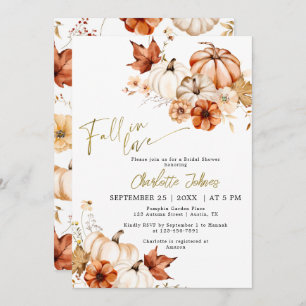 Gold Rust Fall In Love Cream Pumpkin Bridal Shower Invitation
