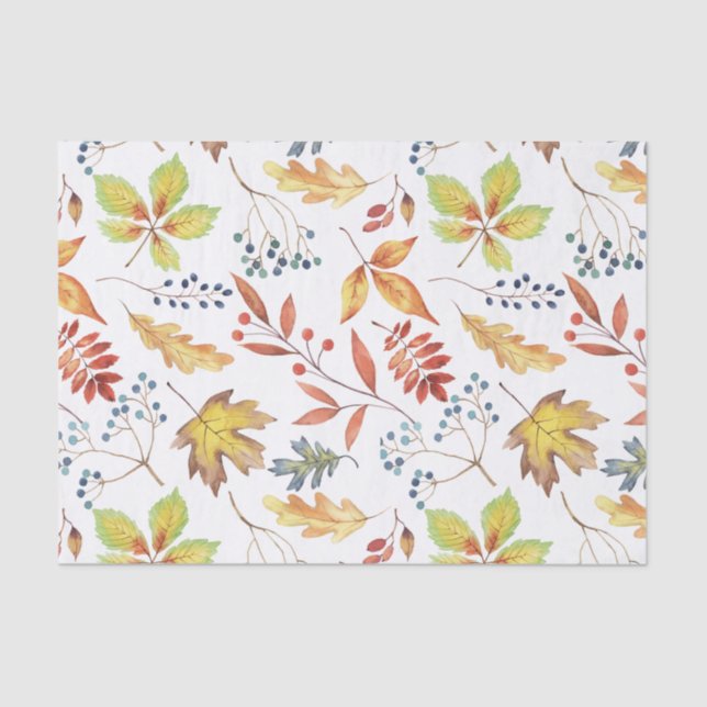 Gold Rust Green Autumn Leaves Tissue Paper (Front)