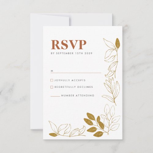 Gold Rust Leaf Terracotta Wedding RSVP Card