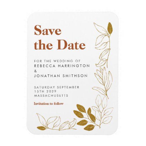 Gold Rust Leaf Terracotta Wedding Save The Date Magnet