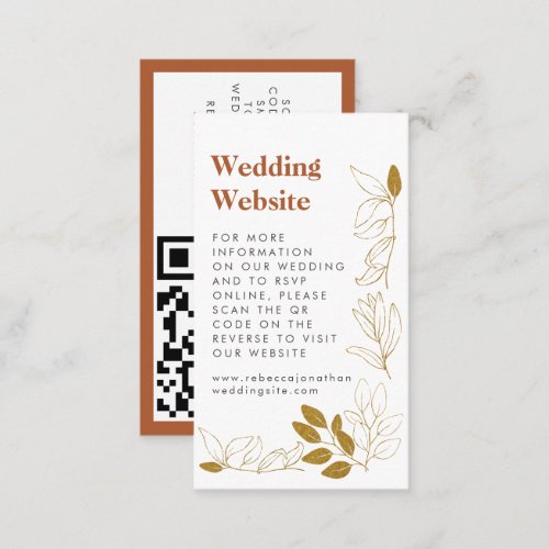 Gold Rust Leaf Terracotta Wedding Website QR Card