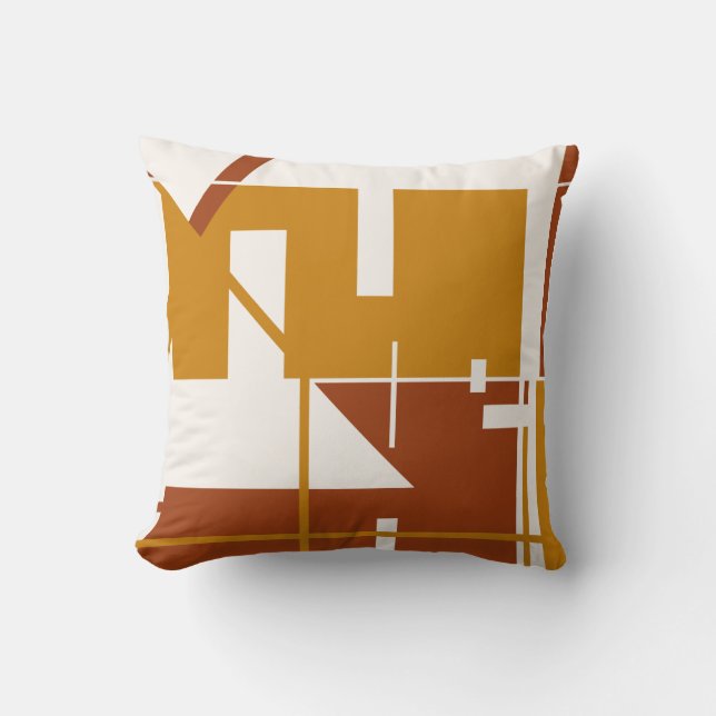Gold Rust Off-White Bold Geometric Abstract Design Throw Pillow (Front)
