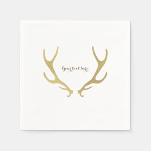Gold Rustic Antlers Woodsy Glam Wedding Party Paper Napkins