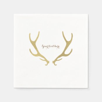 Gold Rustic Antlers Woodsy Glam Wedding Party Paper Napkins by printabledigidesigns at Zazzle