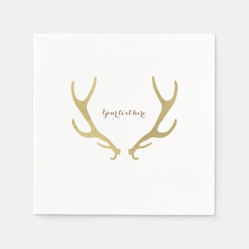 Gold Rustic Antlers Woodsy Glam Wedding Party Paper Napkins