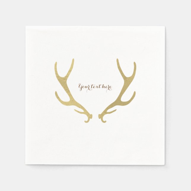 Gold Rustic Antlers Woodsy Glam Wedding Party Paper Napkins (Front)