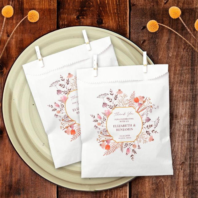 Gold Rustic Boho Chic Wildflower Wedding Thank You Favor Bag (Creator Uploaded)