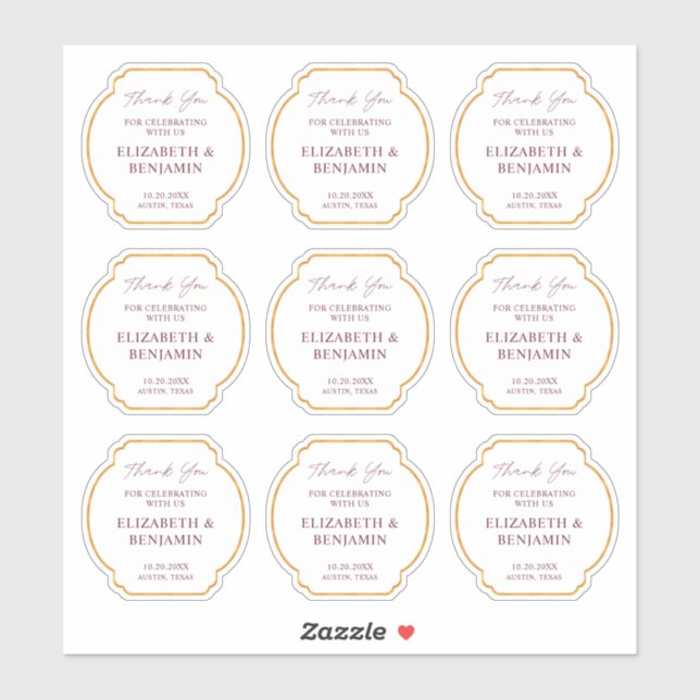 Gold Rustic Boho Chic Wildflower Wedding Thank You Sticker (Sheet)