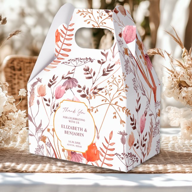 Gold Rustic Boho Chic Wildflowers Fall Wedding Favor Boxes (Creator Uploaded)