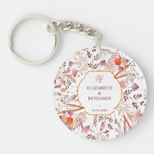 Gold Rustic Boho Chic Wildflowers Wedding Favor Keychain