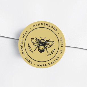 Gold Rustic Bumblebee Return Address Classic Round Sticker