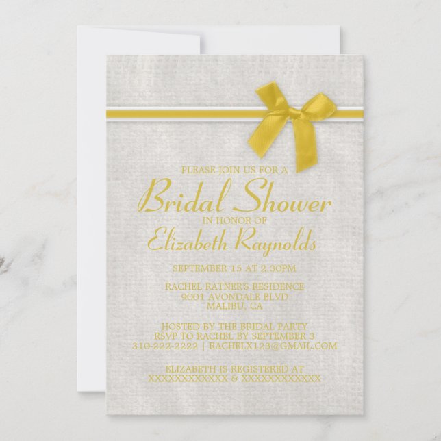 Gold Rustic Burlap Bridal Shower Invitations (Front)