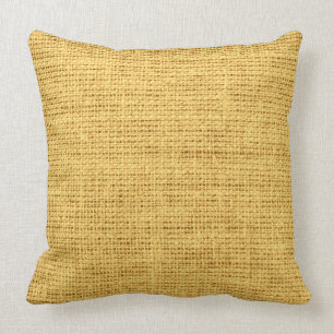 Gold Rustic Burlap Linen Throw Pillow