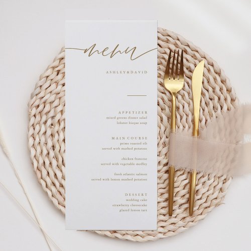 Gold Rustic Calligraphy Elegant Wedding Menu Cards